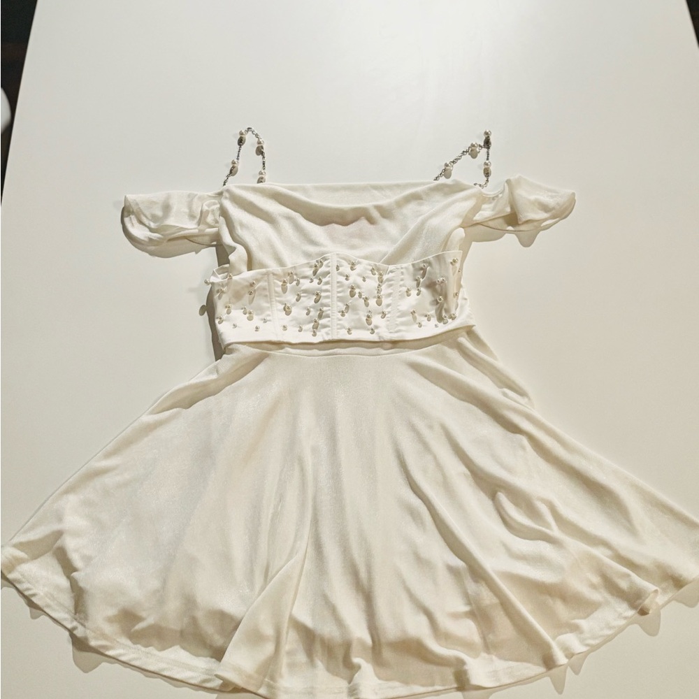 Sugar Thrillz Ivory Lace-Up Mini Dress